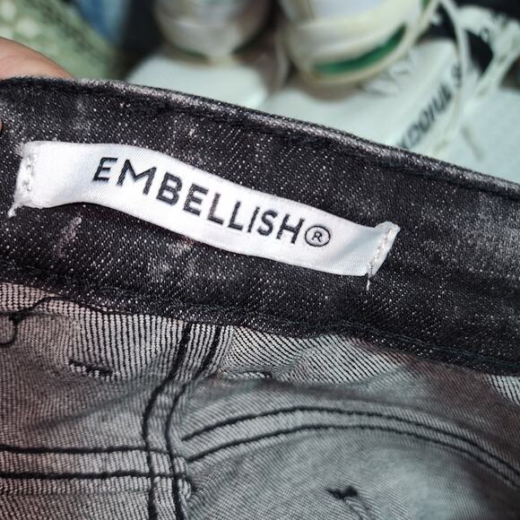 EMBELLISH EUC MENS UNISEX SIZE 36 x 35 HATE/LOVE DENIM BLACK JEANS - Picture 5 of 13